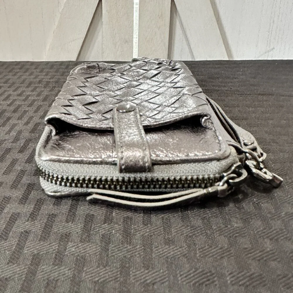 Elliott Lucca Pewter Woven Leather Wristlet Wallet